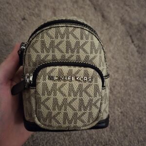 Michael Kors Monogram Mini Backpack in Beige and Black